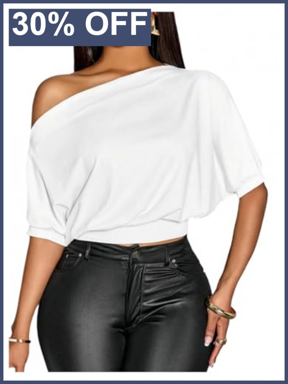 Women's Off Shoulder Asymmetrical Cinched Waist Top Half Sleeve